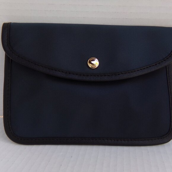 Michael Kors Bag Pouch Navy Black Logo Snap 8'' Can Use Wristlet Fabric - Picture 2 of 10